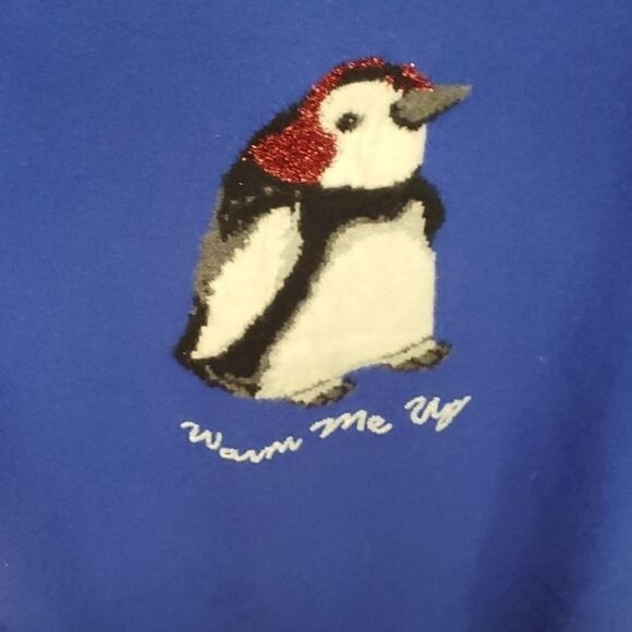Talbots Lambswool Embroidered & Embellished Sz M Blue Penquin Graphic LS Sweater - Picture 4 of 9